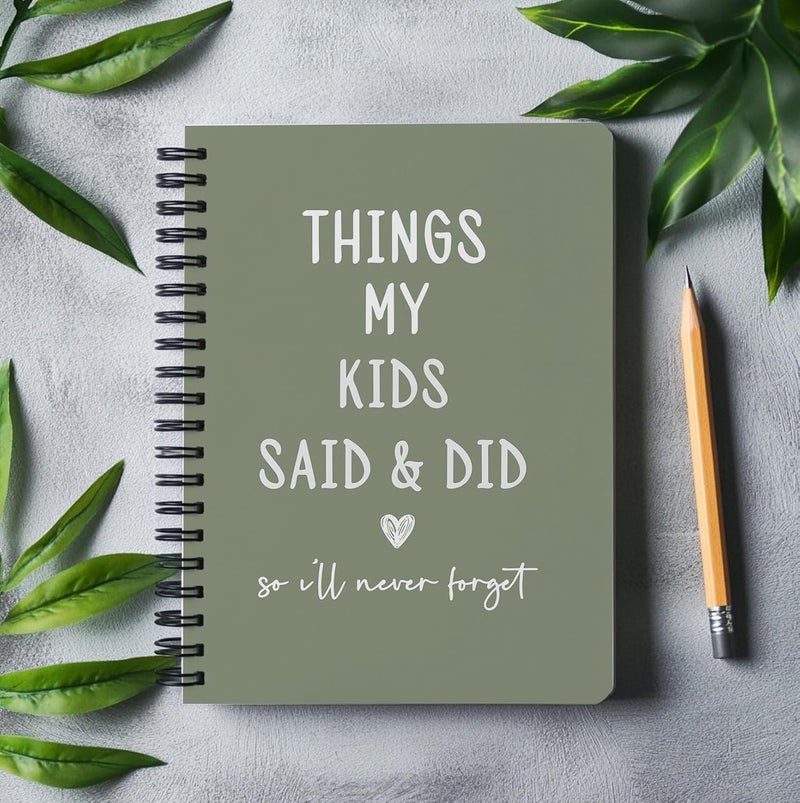 bitCNY Things My Kids Said & Did Notebook – Funny Quote Memory Journal for Parents – Sage Green and White Design, Keepsake for Moms and Dads - 5.5x8.3 Inch (White Characters) 314 - Image 2